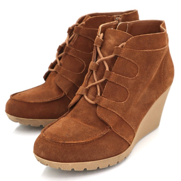 MIA Berdina Brown Suede Lace-Up Wedge Ankle Booties Women’s Size 11M Boho Casual - Picture 5 of 10